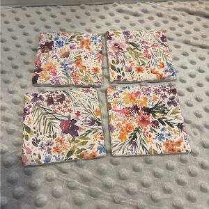 Floral Ceramic Coasters Set - Multicolor